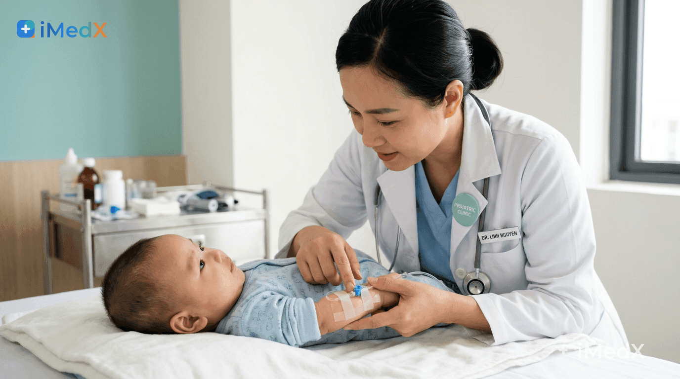 Cách chăm sóc đường truyền tĩnh mạch cho bé an toàn tại viện