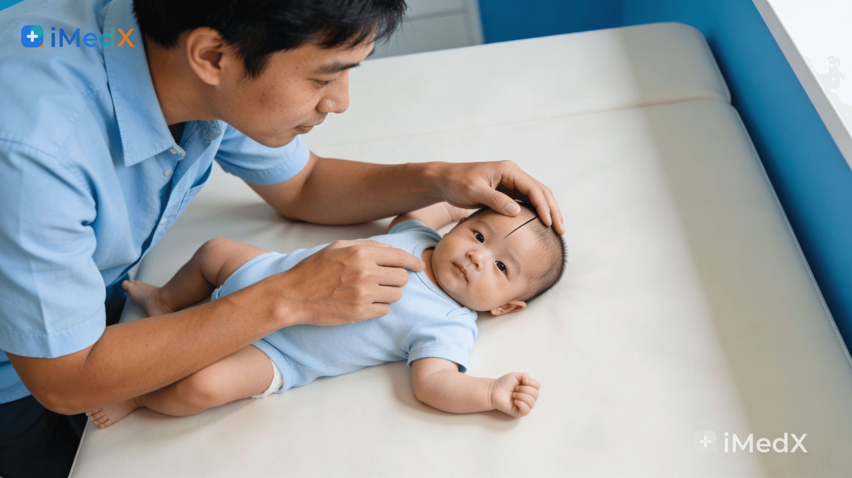 Tư thế nằm đúng từ 0–6 tháng giúp đầu bé tròn đẹp